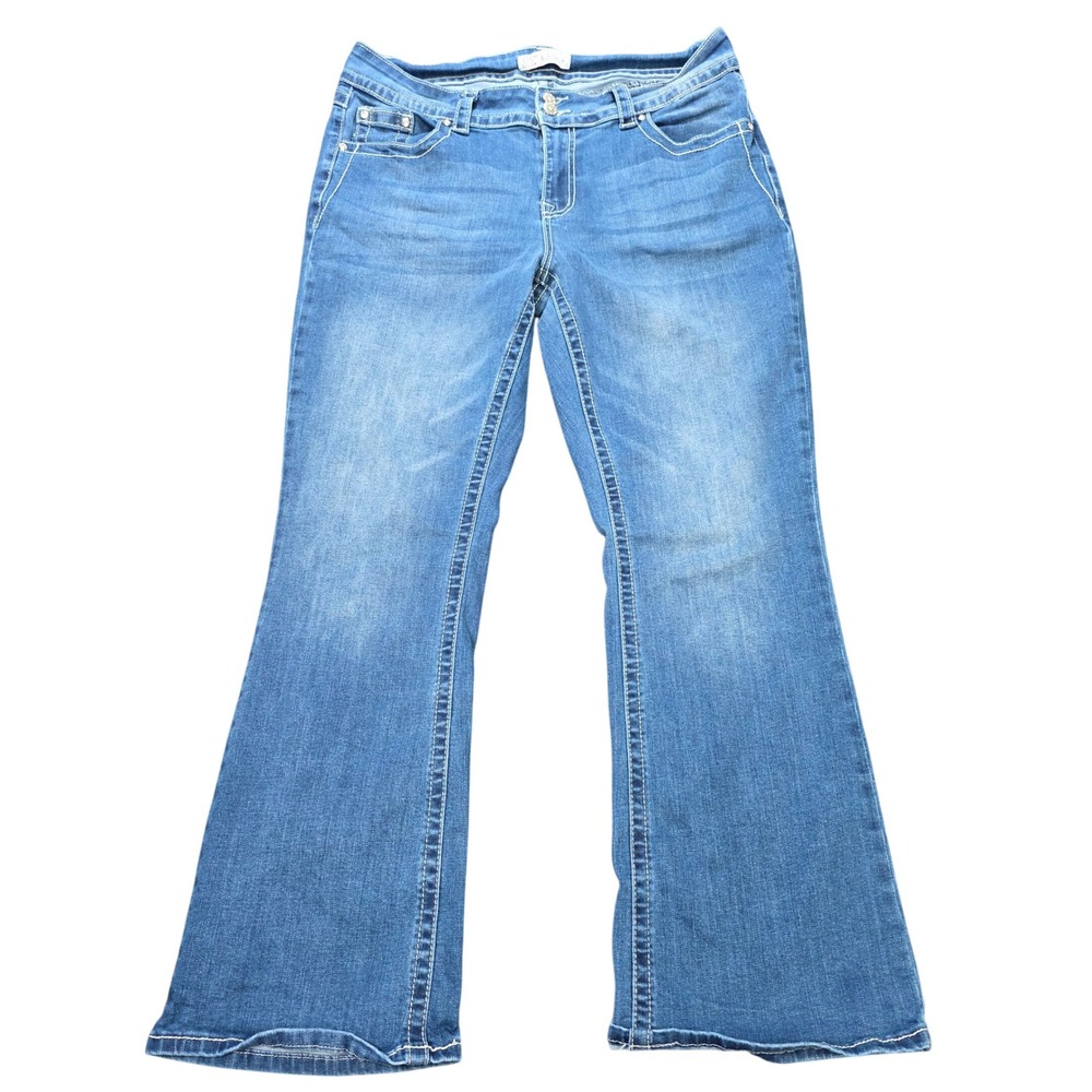 Blue Savvy Y2K Bootcut Jeans Women's 16W Blue Embroidered Wing Sequin Pockets